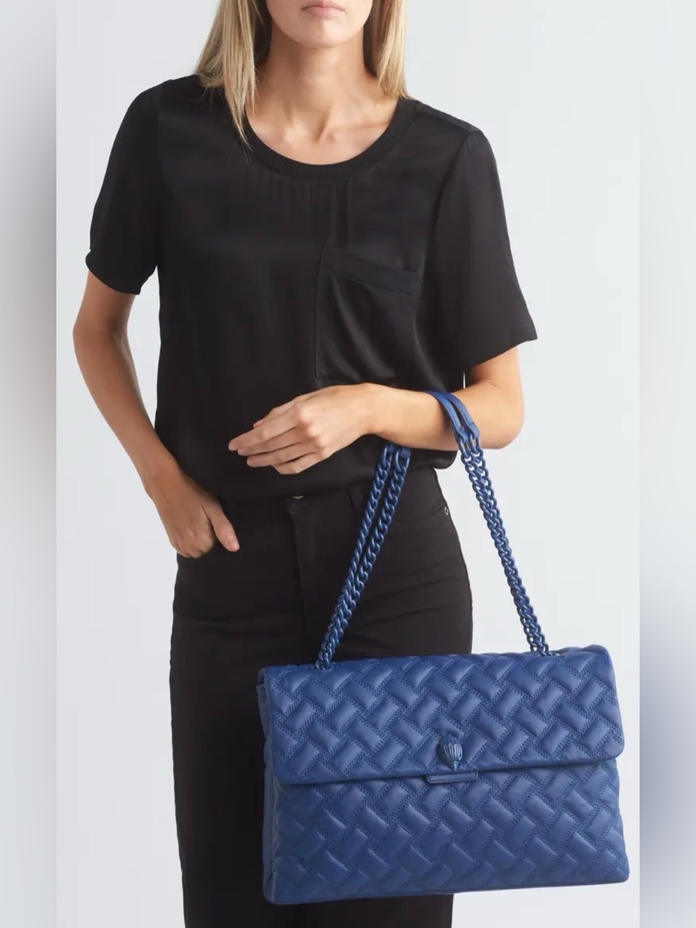 Kurt Geiger London XXL Kensington Drench Quilted Leather Shoulder Bag Navy